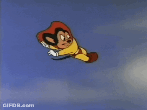 A Cartoon Character Is Flying Through The Air While Wearing A Superhero Costume GIF