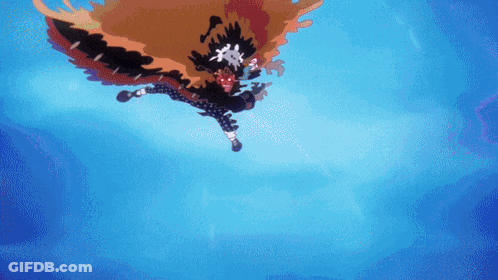A Cartoon Character Is Flying Through The Air With A Blue Background GIF