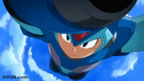 A Cartoon Character Is Flying Through The Air With A Blue Helmet On . GIF