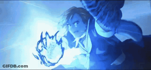 A Cartoon Character Is Flying Through The Air With A Blue Light Behind Him GIF