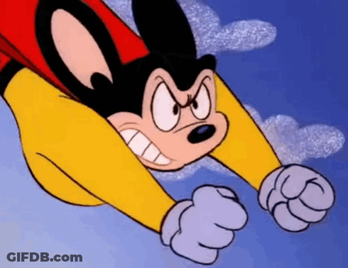 A Cartoon Character Is Flying Through The Air With A Cape On . GIF