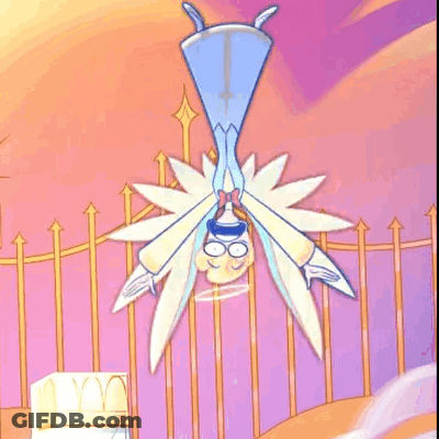 A Cartoon Character Is Flying Through The Air With A Flower On His Head . GIF