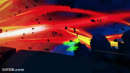 A Cartoon Character Is Flying Through The Air With A Green Sword GIF