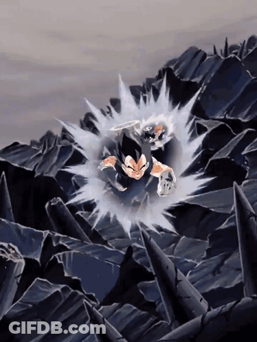 A Cartoon Character Is Flying Through The Air With A Lot Of Explosions GIF