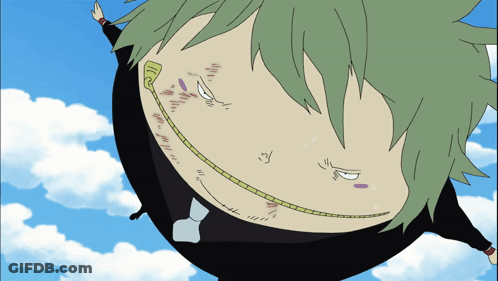 A Cartoon Character Is Flying Through The Air With A Smiley Face On His Face GIF