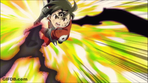 A Cartoon Character Is Flying Through The Air With A Sword In His Hand GIF