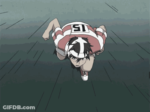 A Cartoon Character Is Flying Through The Air With A White Helmet On GIF