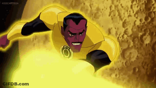 A Cartoon Character Is Flying Through The Air With A Yellow Lantern . GIF