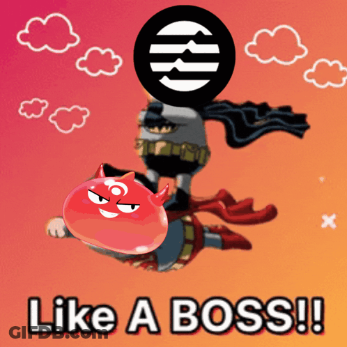 A Cartoon Character Is Flying Through The Air With The Words Like A Boss On The Bottom GIF
