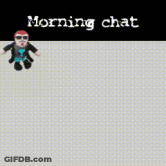 A Cartoon Character Is Flying Through The Air With The Words Morning Chat Below It GIF