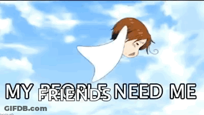 A Cartoon Character Is Flying Through The Air With The Words `` My Friends Need Me '' Written On The Bottom . GIF