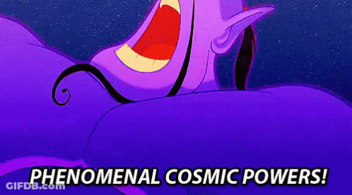 A Cartoon Character Is Flying Through The Air With The Words `` Phenomenal Cosmic Powers '' . GIF