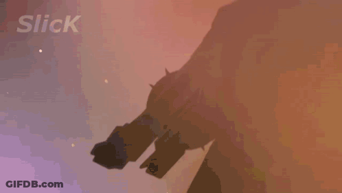 A Cartoon Character Is Flying Through The Air With The Words Slick Behind Him GIF