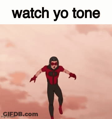 A Cartoon Character Is Flying Through The Air With The Words " Watch Yo Tone " Above Him GIF