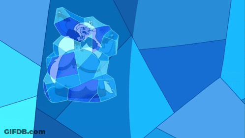 A Cartoon Character Is Frozen In A Block Of Blue Ice GIF