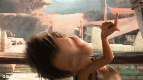 A Cartoon Character Is Giving A Thumbs Up Sign In Front Of A Sign That Says Raya GIF