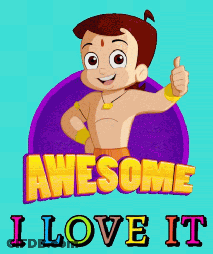 A Cartoon Character Is Giving A Thumbs Up With The Words Awesome I Love It Below Him GIF