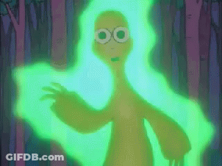 A Cartoon Character Is Glowing In The Dark GIF