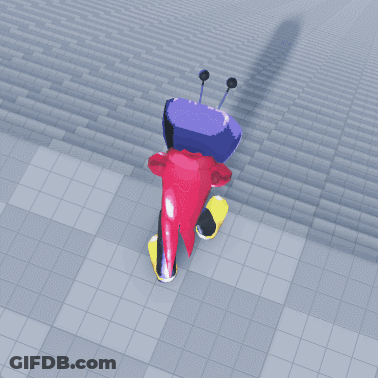 A Cartoon Character Is Going Up A Set Of Stairs GIF