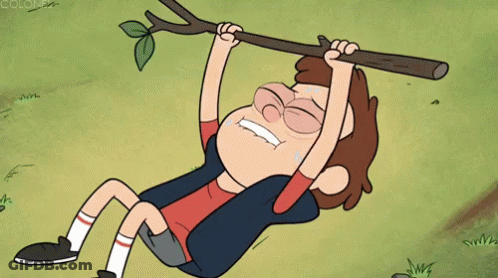 A Cartoon Character Is Hanging From A Tree Branch With His Eyes Closed GIF