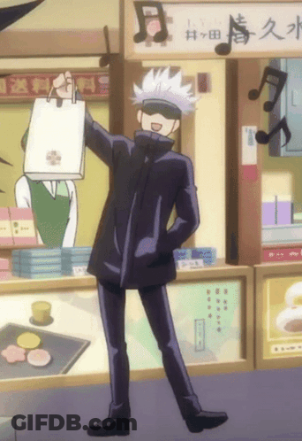 A Cartoon Character Is Holding A Bag In Front Of A Store With Chinese Writing On It GIF