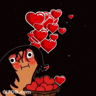 A Cartoon Character Is Holding A Basket Of Hearts GIF