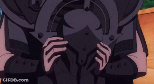 Cartoon Character Holding Black Helmet With Face GIF