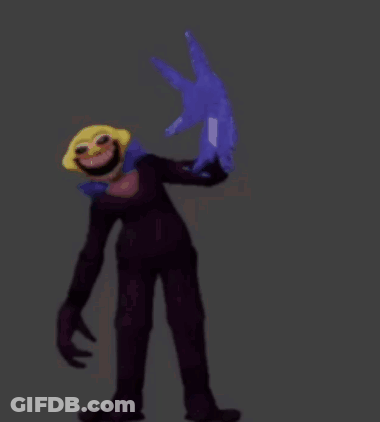 A Cartoon Character Is Holding A Blue Object In His Hand . GIF