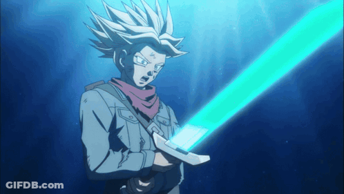A Cartoon Character Is Holding A Blue Sword GIF