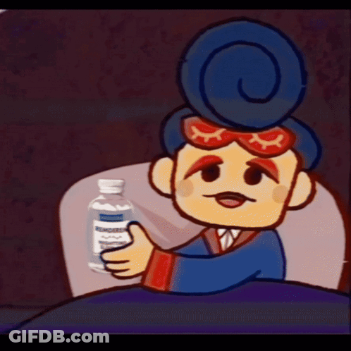 A Cartoon Character Is Holding A Bottle With A Label That Says Water GIF