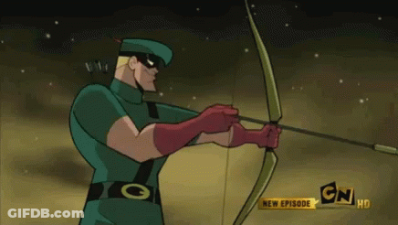 A Cartoon Character Is Holding A Bow And Arrow In Front Of A Sign That Says Cn Hd GIF