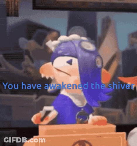 A Cartoon Character Is Holding A Box And Says You Have Awakened The Shiver GIF