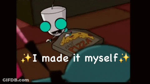 A Cartoon Character Is Holding A Box Of Pizza With The Words I Made It Myself GIF