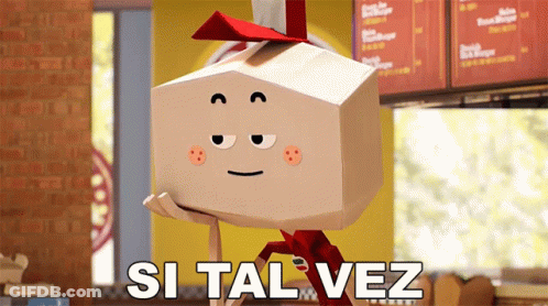 A Cartoon Character Is Holding A Box With The Words Si Tal Vez On It GIF