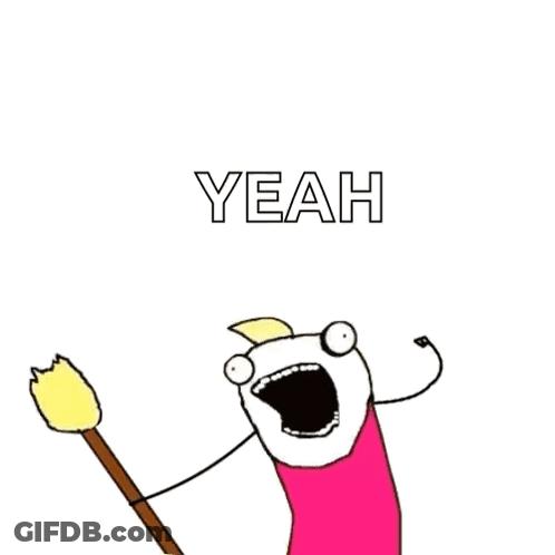 A Cartoon Character Is Holding A Broom And The Word Yeah Is Above It GIF