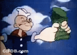 A Cartoon Character Is Holding A Bunch Of Money In His Hand GIF