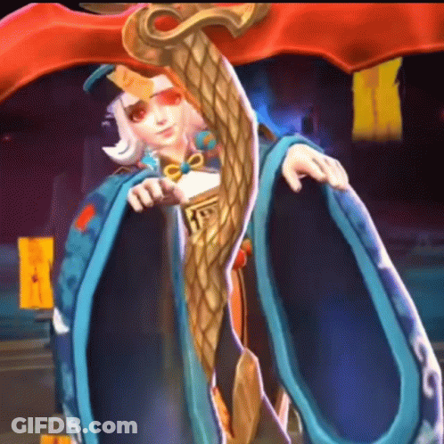 A Cartoon Character Is Holding A Cane In Her Hands . GIF