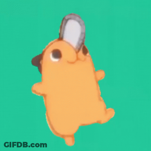 A Cartoon Character Is Holding A Chainsaw In Its Mouth On A Green Background . GIF
