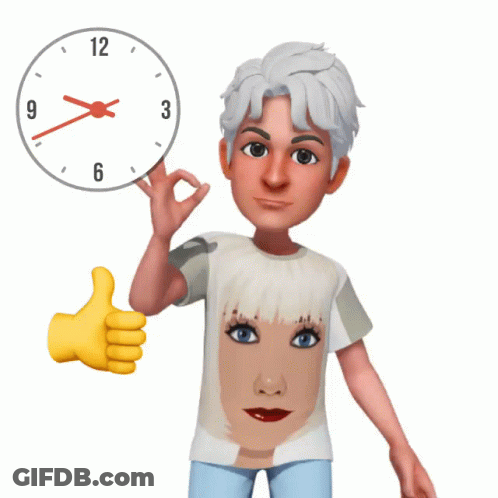 A Cartoon Character Is Holding A Clock With The Hands On The Number 12 And 3 GIF
