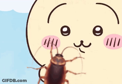 A Cartoon Character Is Holding A Cockroach And Sticking Out Its Tongue . GIF