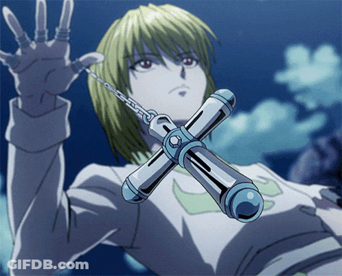 A Cartoon Character Is Holding A Cross With Chains Around It GIF