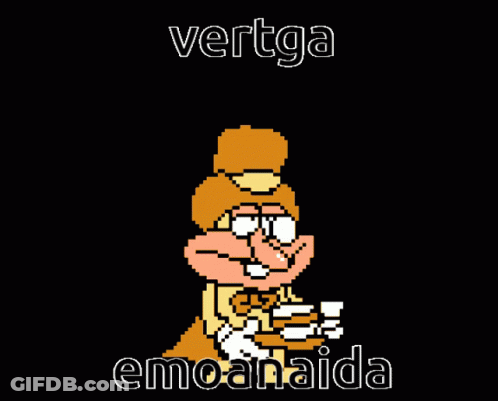 A Cartoon Character Is Holding A Cup Of Coffee And The Words Vertga Emoanaida Are On The Bottom GIF