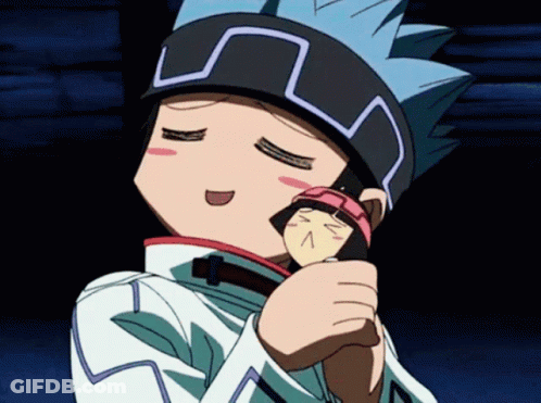 A Cartoon Character Is Holding A Doll And Making A Face GIF