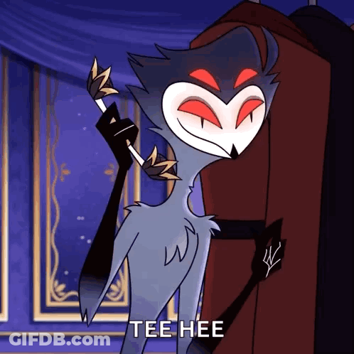 A Cartoon Character Is Holding A Feather And Says Tee Hee GIF