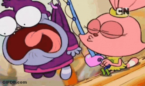 A Cartoon Character Is Holding A Fishing Rod With Cn Written On The Bottom GIF