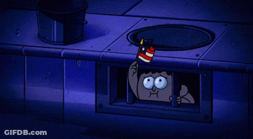 A Cartoon Character Is Holding A Flag In A Hole GIF