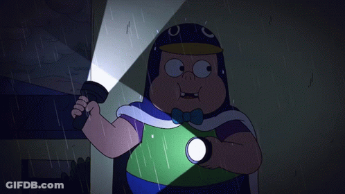 A Cartoon Character Is Holding A Flashlight In His Hand GIF