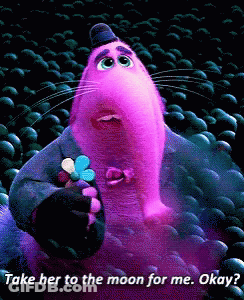 A Cartoon Character Is Holding A Flower And Says " Take Her To The Moon For Me Okay " GIF