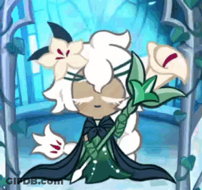 A Cartoon Character Is Holding A Flower In Her Hand . GIF