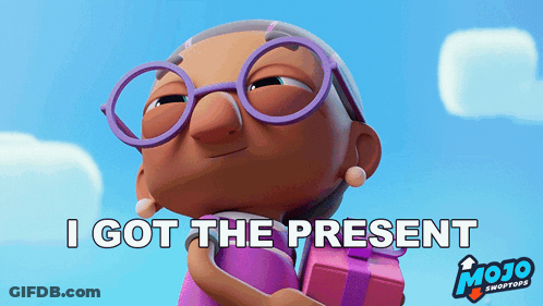 A Cartoon Character Is Holding A Gift Box And Says I Got The Present GIF